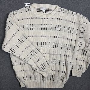 Elegant Cream Patterned Men's Crewneck Sweater Large Cosby 90s New England